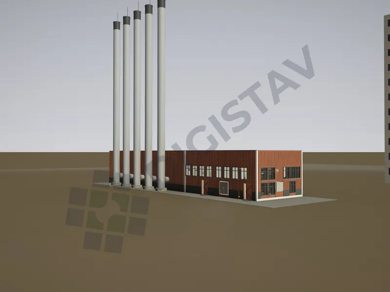 3D model exteriéru kotelny z jihovýchodu