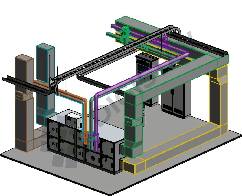 3D model vzduchotechniky a navazujících zařízení
