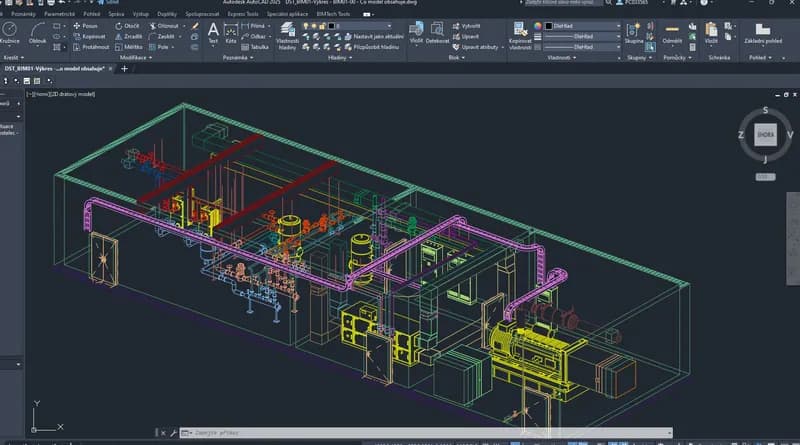 Snímek CAD prostředí se zobrazeným modelem technologie