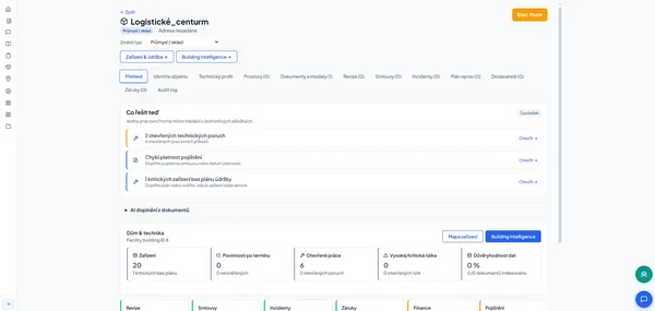 Ukázková karta logistického centra v platformě Validorix