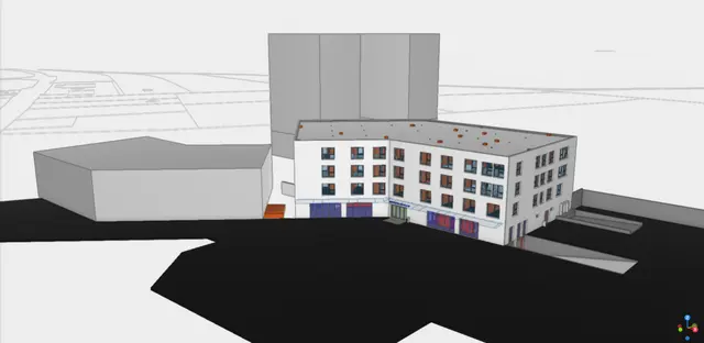 3D model aparthotelu v zástavbě