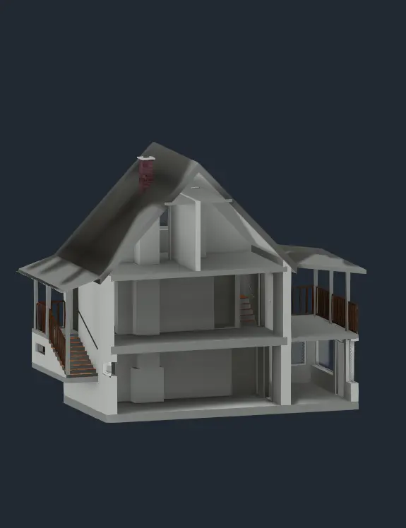 3D model chaty s řezem