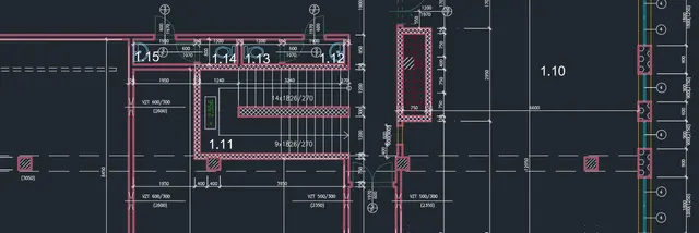 Překreslený výkres – detail s označením místností