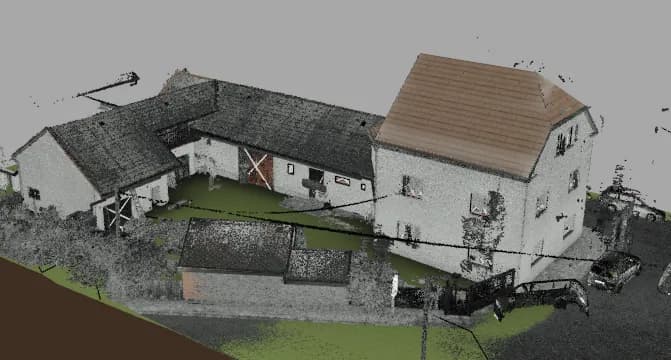 Pohled na mračno bodů a digitální 3D model objektu