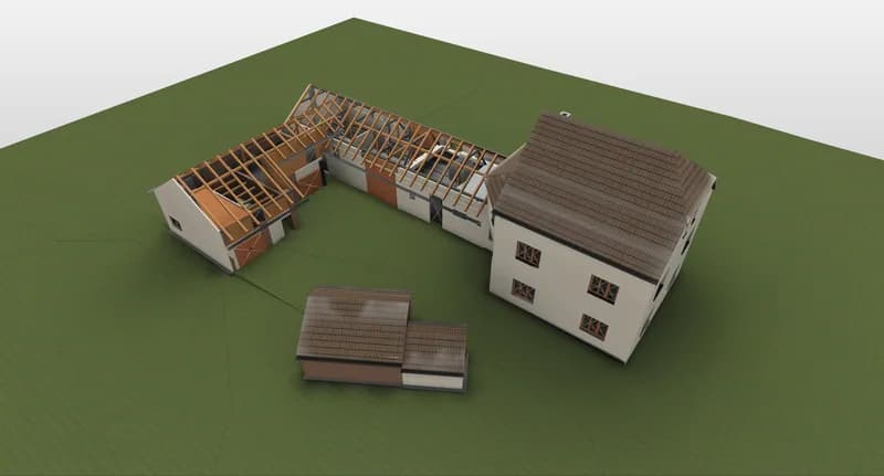 3D vizualizace budovy a vedlejších konstrukcí v Řepově